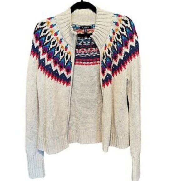 RL CHAPS Lt Grey Colorful Full Zip Fair Nordic Isle Sweater EUC sz XL - Picture 4 of 12